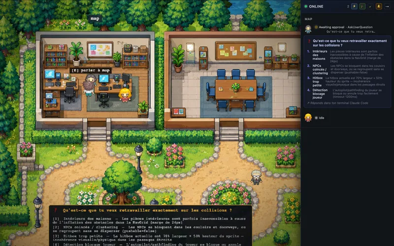 Dialogue RPG : répondre à un agent qui attend une validation, touche E