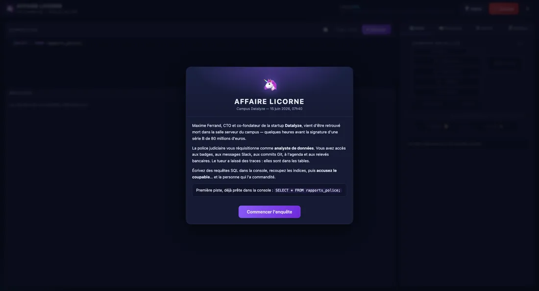 Aperçu du projet Affaire Licorne