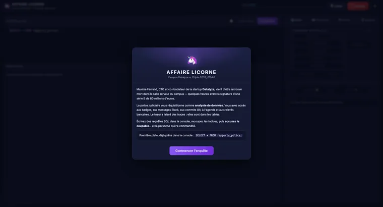 Aperçu du projet Affaire Licorne