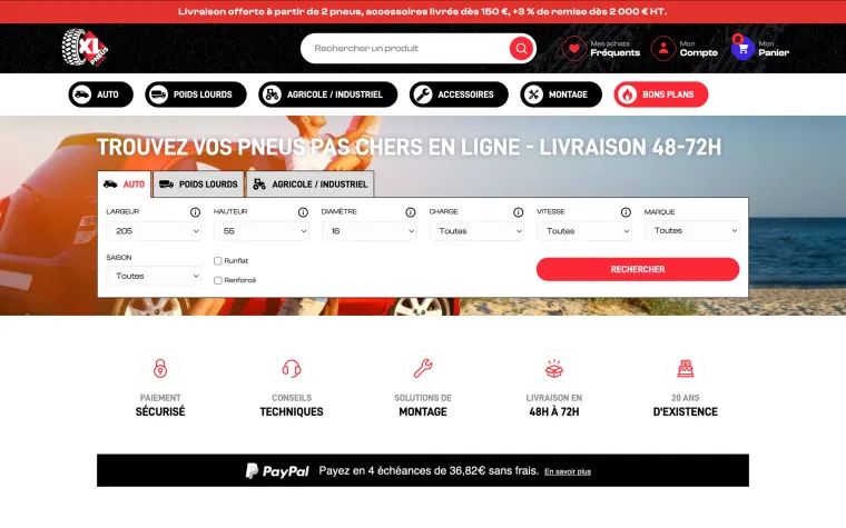 Aperçu du projet PrestaShop réalisé pour XL Pneus